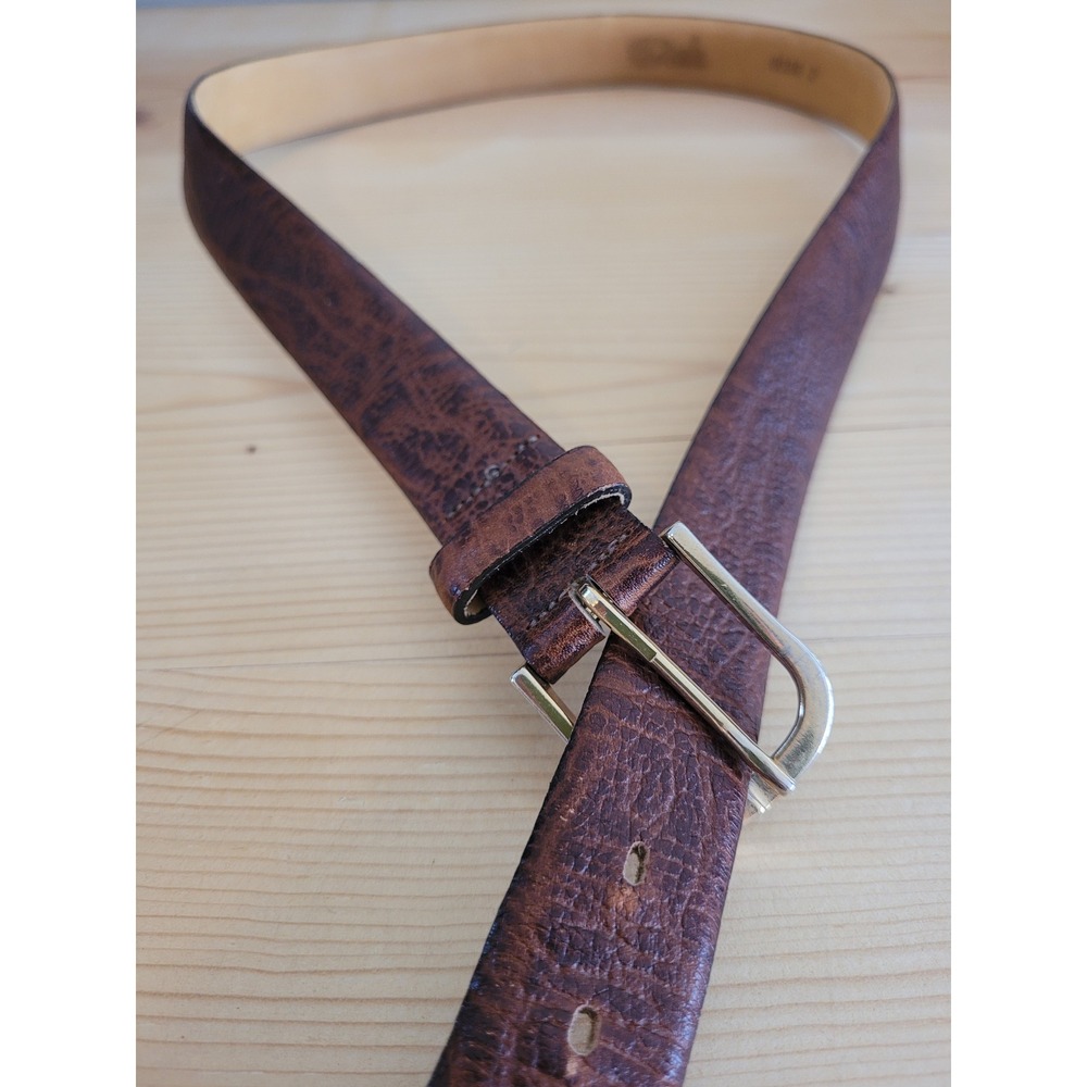 Brown Leather Pebbled Belt Gold Buckle - Picture 2 of 5